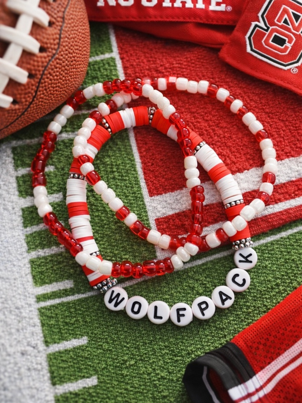 Set of 3 NC State Inspired Wolfpack gameday bracelet stack seed bead bracelets